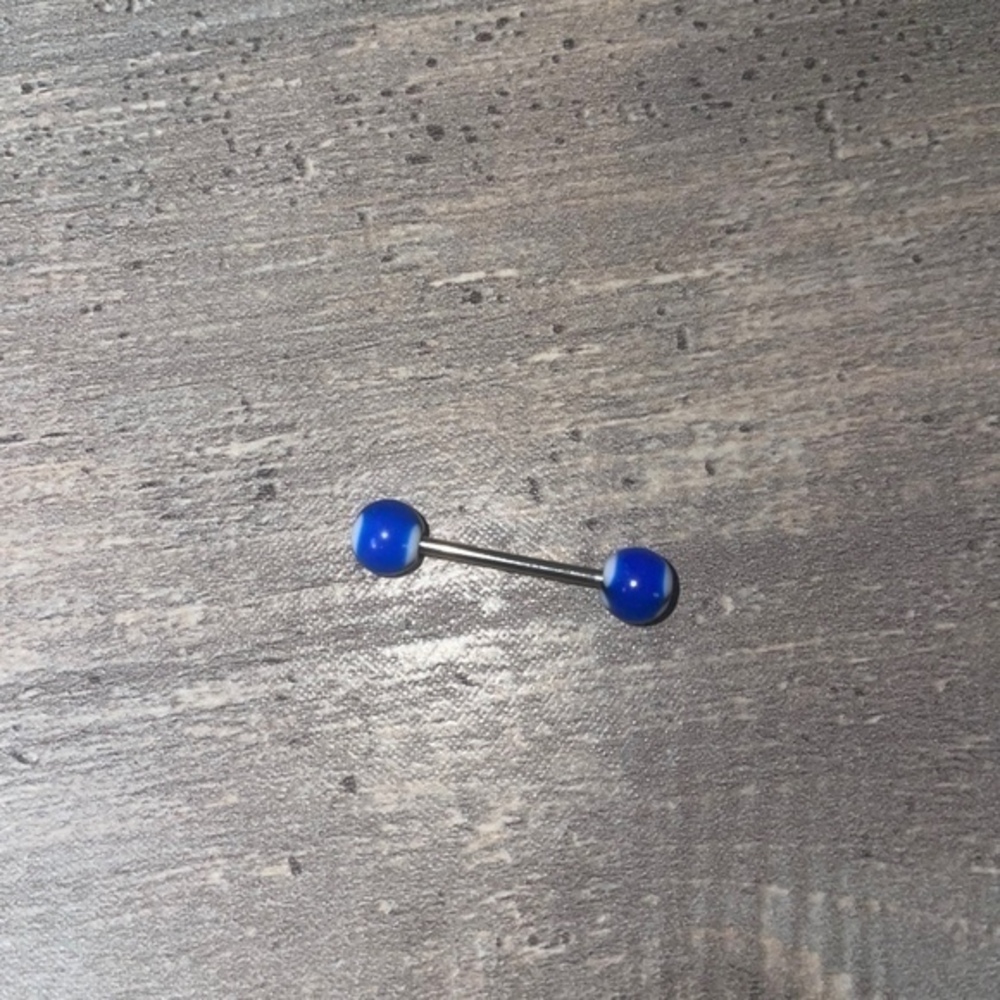 Surgical Steel Acrylic Ball Barbell Blue Ying Yang Body Jewelry Tongue Art 29mm